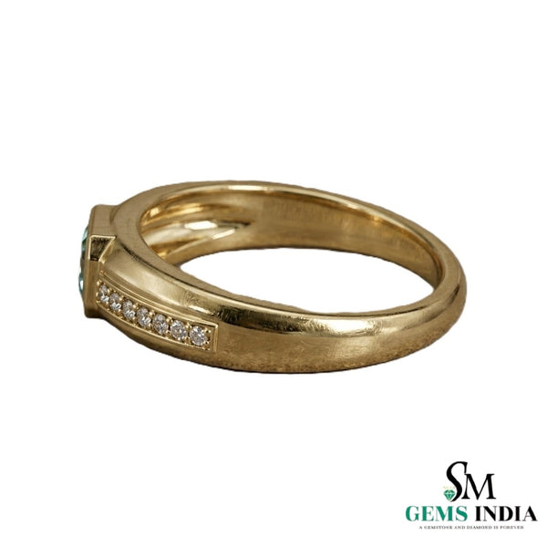 Men’s Emerald Cut Green Emerald and Diamond Ring in 14K Yellow Gold - Fine Jewelry Gift
