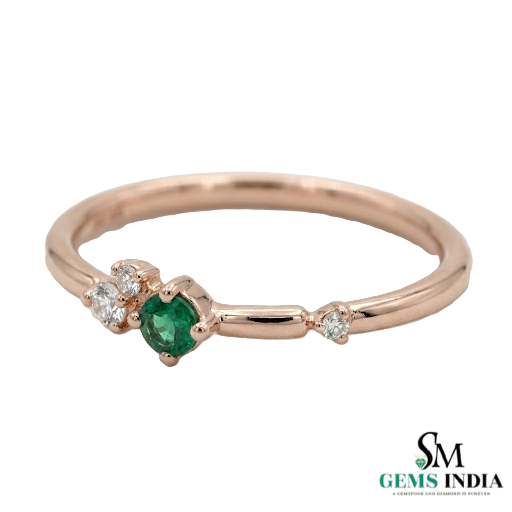 Dainty Round Emerald Diamond Ring – Minimalist Stackable Emerald Ring for Women