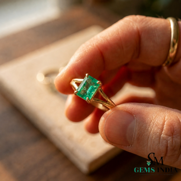 Natural Emerald Cut Emerald Men's Engagement Ring – Split Shank Statement Ring