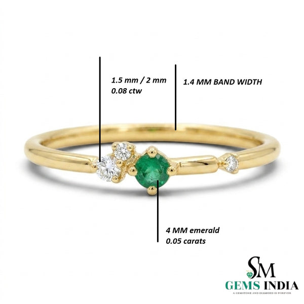 Dainty Round Emerald Diamond Ring – Minimalist Stackable Emerald Ring for Women