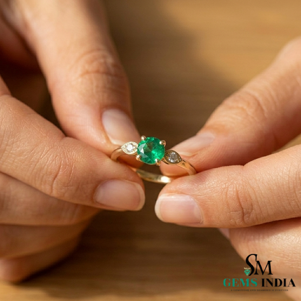 Elegant Round Emerald and Diamond Ring - Classic Emerald Engagement Ring