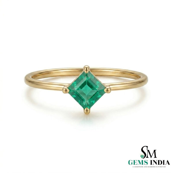 Octagon Cut Emerald Solitaire Ring in 14k Gold – Minimalist Ring
