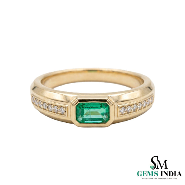 Men’s Emerald Cut Green Emerald and Diamond Ring in 14K Yellow Gold - Fine Jewelry Gift