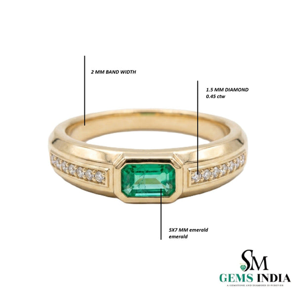 Men’s Emerald Cut Green Emerald and Diamond Ring in 14K Yellow Gold - Fine Jewelry Gift