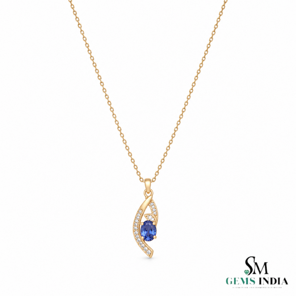Oval Tanzanite Leaf Pendant With Diamond Accents – Romantic Gift For Wife & Girlfriend