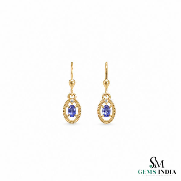 Oval Tanzanite Drop Earrings With Diamond Accent – Elegant 14K Gold Fine Jewelry