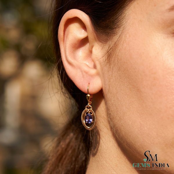 Oval Tanzanite Drop Earrings With Diamond Accent – Elegant 14K Gold Fine Jewelry