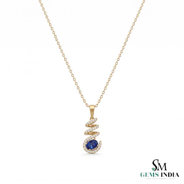Oval Tanzanite Spiral Pendant With Diamond Accents – Gift For Her