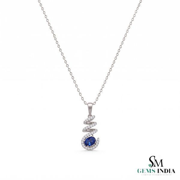 Oval Tanzanite Spiral Pendant With Diamond Accents – Gift For Her