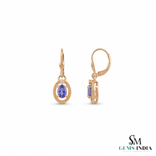 Oval Tanzanite Drop Earrings With Diamond Accent – Elegant 14K Gold Fine Jewelry