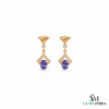 Oval Tanzanite Drop Earrings with Diamond Accents – Elegant Gold Dangle Earrings
