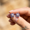 Oval Cut Tanzanite Floral Stud Earrings With Diamond - December Birthstone Earrings