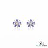 Oval Cut Tanzanite Floral Stud Earrings With Diamond - December Birthstone Earrings