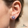 Oval Cut Tanzanite Floral Stud Earrings With Diamond - December Birthstone Earrings