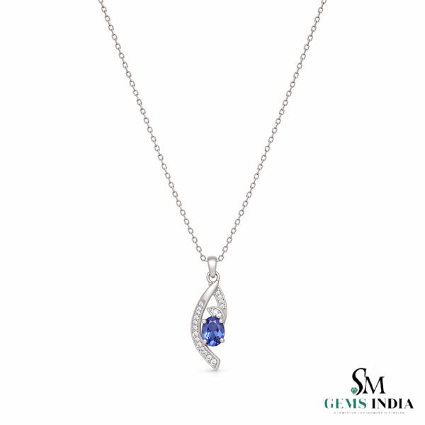 Oval Tanzanite Leaf Pendant With Diamond Accents – Romantic Gift For Wife & Girlfriend
