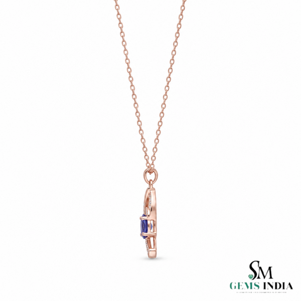 Oval Tanzanite Leaf Pendant With Diamond Accents – Romantic Gift For Wife & Girlfriend