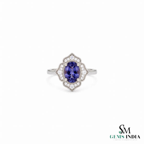 Oval Tanzanite Halo Ring With Diamond Accents – Elegant Fine Jewelry Gift For Her