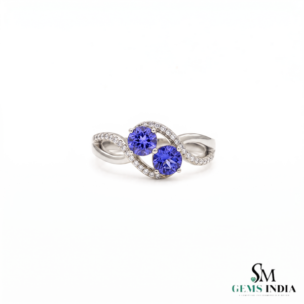 Title Blue Tanzanite Toi Et Moi Ring With Diamond Infinity Band – Engagement RIng For Her