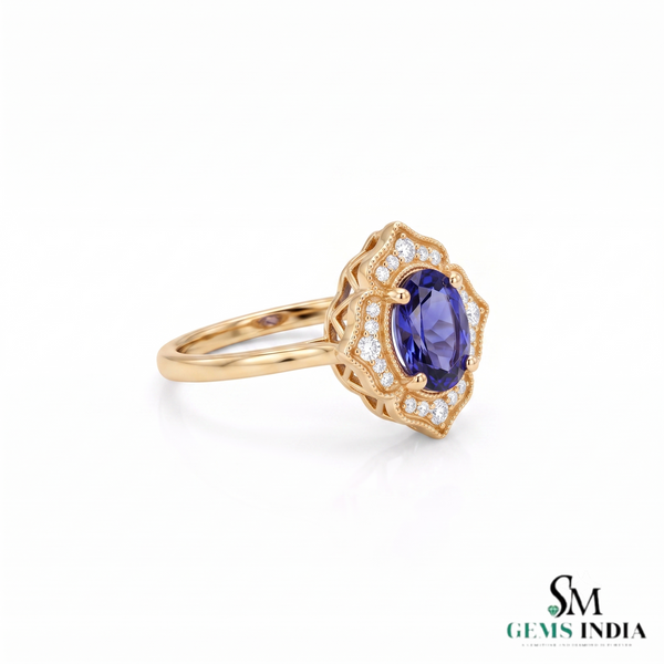 Oval Tanzanite Halo Ring With Diamond Accents – Elegant Fine Jewelry Gift For Her