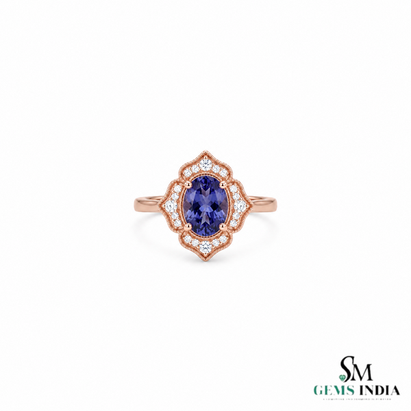 Oval Tanzanite Halo Ring With Diamond Accents – Elegant Fine Jewelry Gift For Her