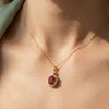 Ruby And Diamond Women Necklace In 18k Solid Gold - July Birthstone Ruby Pendant Anniversary Gift