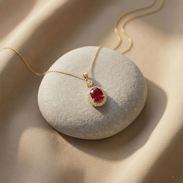 Ruby And Diamond Women Necklace In 18k Solid Gold - July Birthstone Ruby Pendant Anniversary Gift