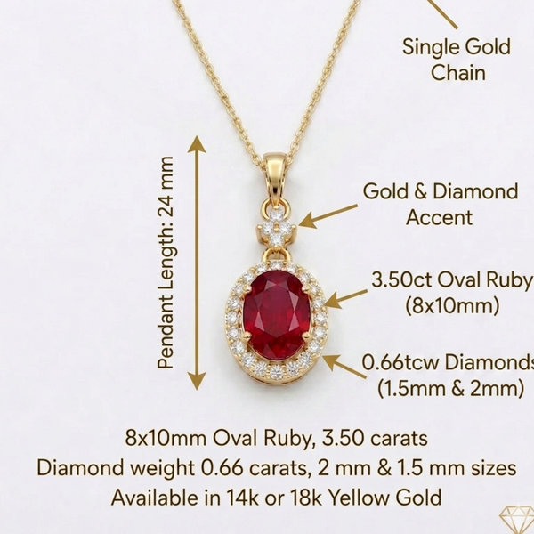 Ruby And Diamond Women Necklace In 18k Solid Gold - July Birthstone Ruby Pendant Anniversary Gift