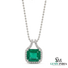 Octagon Cut Emerald & Diamond Halo Pendant - Fine Emerald Jewelry