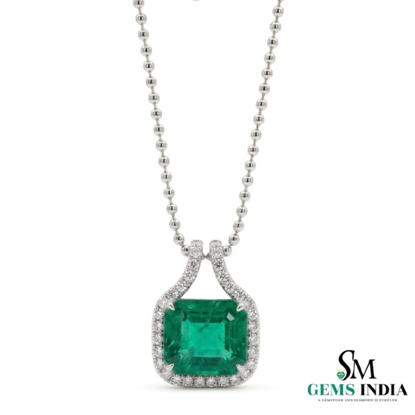 Octagon Cut Emerald & Diamond Halo Pendant - Fine Emerald Jewelry