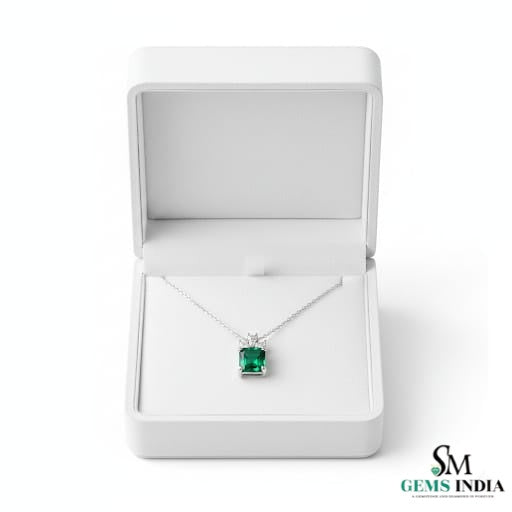 Emerald Cut Green Emerald Pendant with Diamond Cluster Bail Pendant