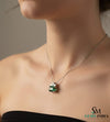 Emerald Cut Green Emerald Pendant with Diamond Cluster Bail Pendant