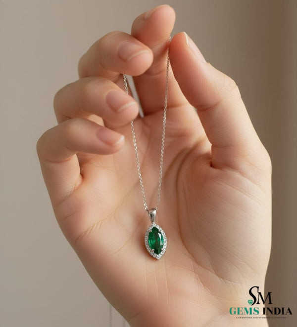 Natural Marquise Emerald Diamond Halo Pendant – Fine Jewelry
