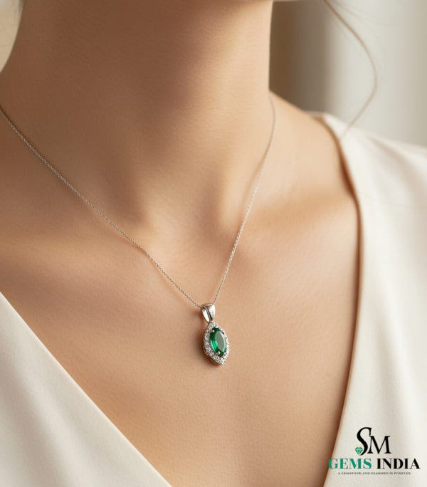 Natural Marquise Emerald Diamond Halo Pendant – Fine Jewelry