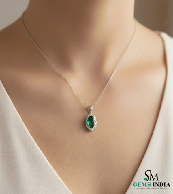 Natural Marquise Emerald Diamond Halo Pendant – Fine Jewelry