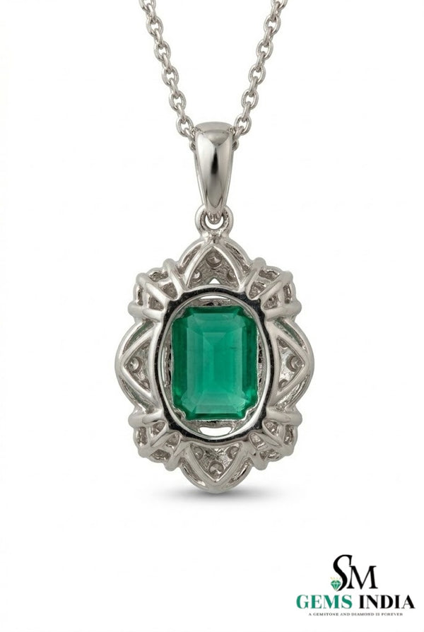 Vintage Style Emerald Cut Green Emerald Diamond Pendant