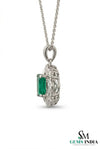 Vintage Style Emerald Cut Green Emerald Diamond Pendant