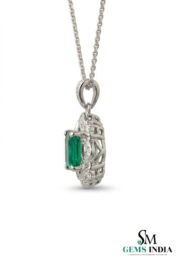 Vintage Style Emerald Cut Green Emerald Diamond Pendant