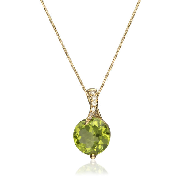Round Peridot Pendant with Diamond Accent - Elegant Minimalist Birthstone Jewelry