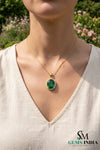 Oval Emerald & Diamond Vintage Halo Pendant - Classic Gift For her