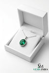 Oval Emerald & Diamond Vintage Halo Pendant - Classic Gift For her