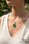Oval Emerald & Diamond Vintage Halo Pendant - Classic Gift For her