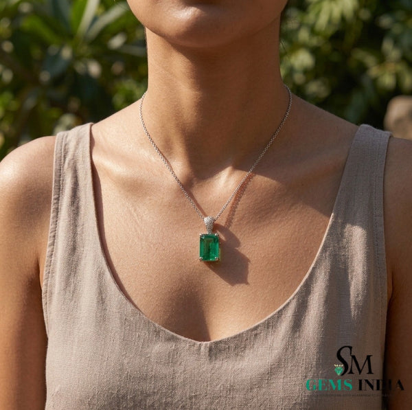 Minimalist Emerald Cut Emerald Pendant - Fine Emerald Jewelry