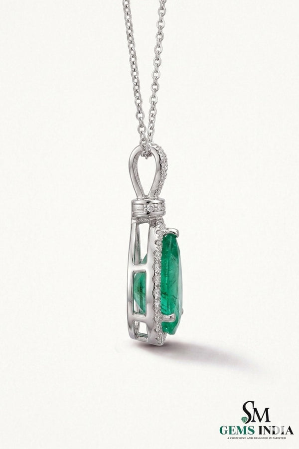 Pear-Shaped Natural Emerald & Diamond Halo Pendant - May Birthstone