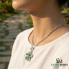 Pear Cut Emerald Flower Pendant with Diamond Halo in 18k Gold