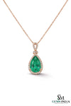 Pear-Shaped Natural Emerald & Diamond Halo Pendant - May Birthstone