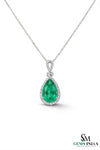 Pear-Shaped Natural Emerald & Diamond Halo Pendant - May Birthstone