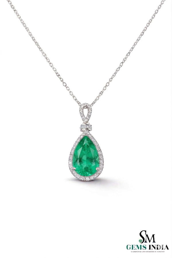 Pear-Shaped Natural Emerald & Diamond Halo Pendant - May Birthstone