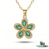 Pear Cut Emerald Flower Pendant with Diamond Halo in 18k Gold