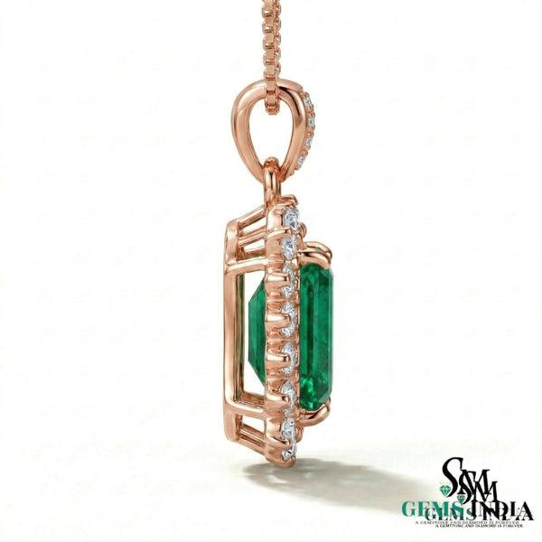 Emerald Cut Green Emerald & Diamond Halo Pendant - Fine Jewelry Emerald Pendant