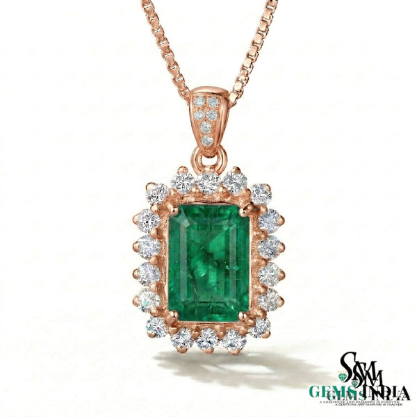 Emerald Cut Green Emerald & Diamond Halo Pendant - Fine Jewelry Emerald Pendant